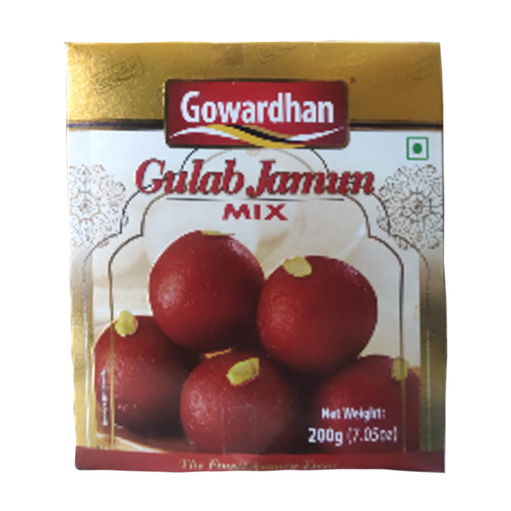 Packaging of Govardhan Gulab Jamun Mix showing the product name and images of gulab jamun sweets.